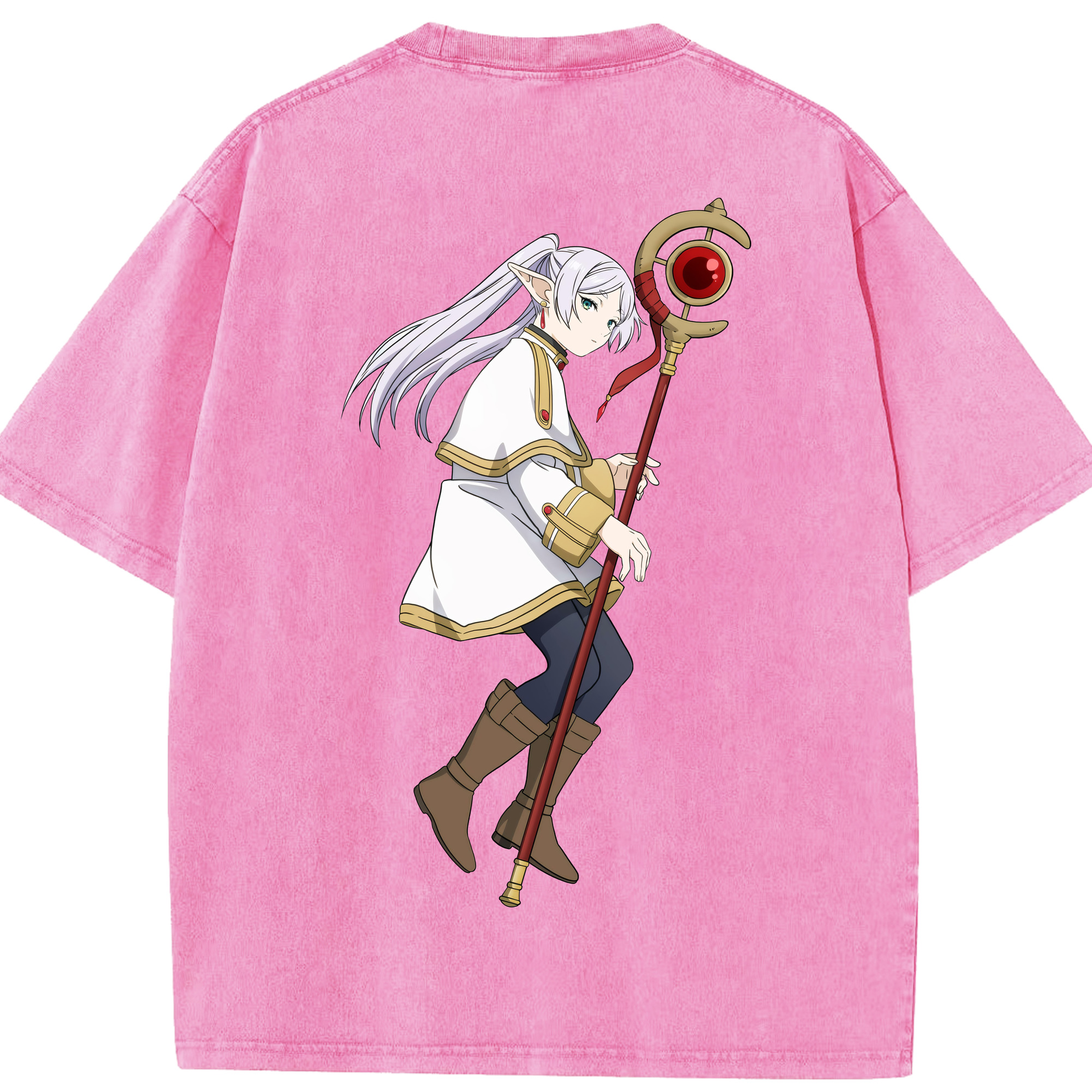 （画像用） 葬送のフリーレン Frieren 綿100% ヴィンテージ風 半袖Tシャツ（背面プリント）